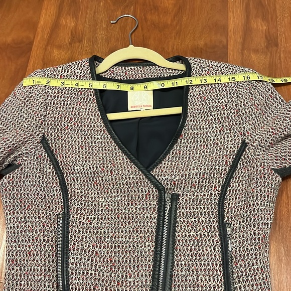 Rebecca Taylor Leather Trim Asymmetrical Zip Moto Blazer Jacket - Picture 10 of 15